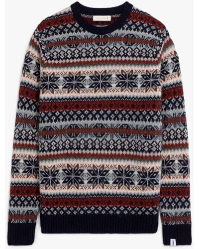 Mackintosh Impulse Navy Wool Fair Isle Crewneck Sweater - Black