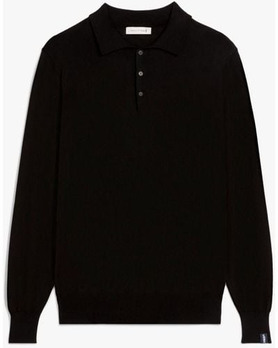 Mackintosh Black Cotton Long Sleeve Polo Shirt