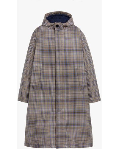 Mackintosh Milan Blue Check Rain System Wool Hooded Thindown Parka Parka Gmf-300 - Black