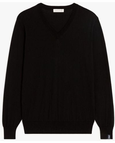 Mackintosh Deep V Neck Black Cotton Sweater