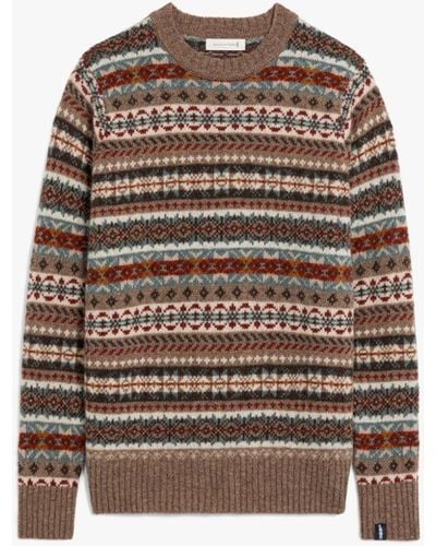 Mackintosh Impulse Nutmeg Wool Fair Isle Crewneck Sweater - Brown