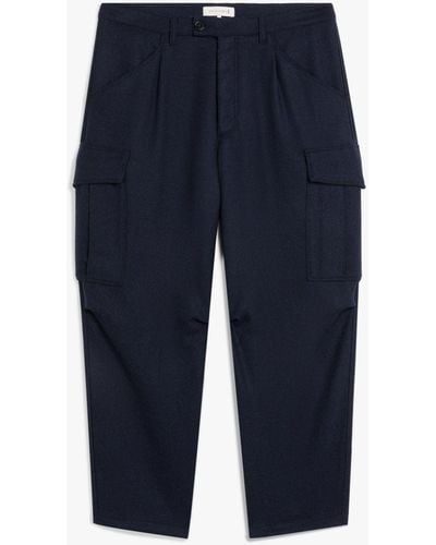 Mackintosh Navy Wool Cargo Trousers - Blue
