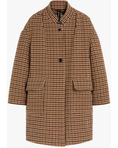 Mackintosh Freddie Brown Check Wool Cocoon Coat