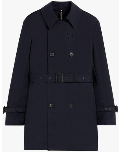 Mackintosh St John Navy Gabardine Cotton Short Trench Coat - Blue