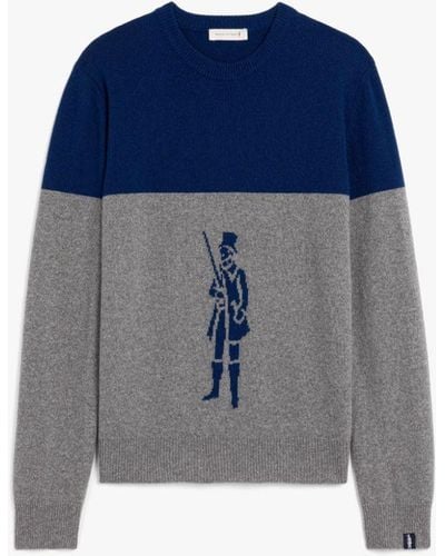 Mackintosh Dandy Blue & Gray Merino Wool & Cashmere Crewneck Sweater