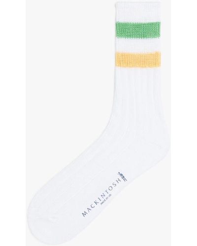 Mackintosh Green & Yellow Striped Cotton Socks - White
