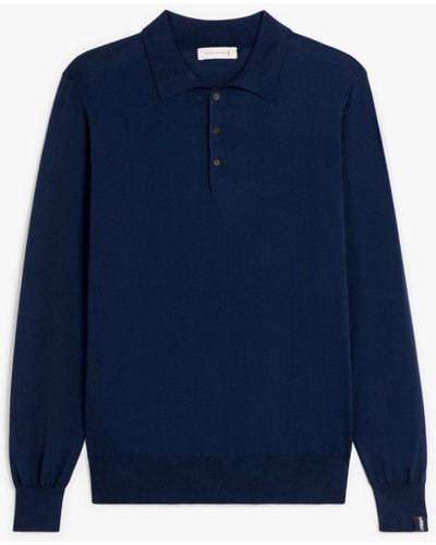 Mackintosh Navy Cotton Long Sleeve Polo Shirt - Blue