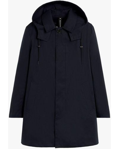 Mackintosh Cambridge Hood Navy Raintec Cotton Coat - Blue