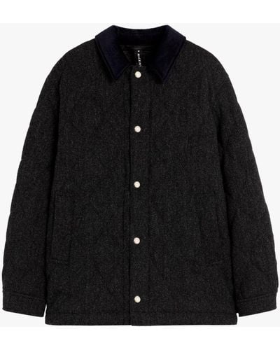 Mackintosh Teeming Charcoal Herringbone Wool Quilted Coach Jacket - Black