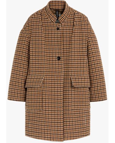 Mackintosh Freddie Brown Check Wool Cocoon Coat - Natural
