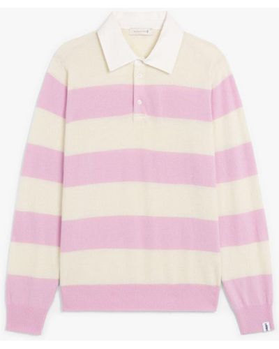 Mackintosh Pink Wool Knitted Rugby Shirt Gkm-202 - White