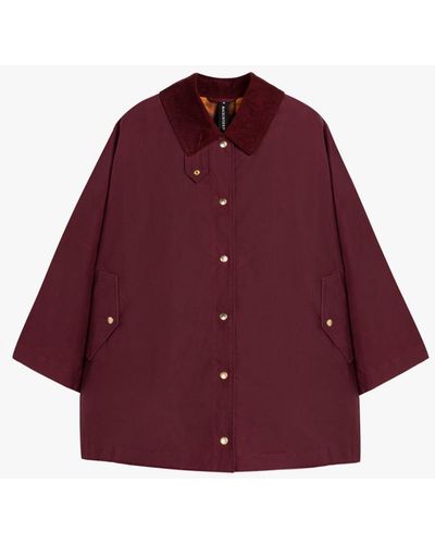 Mackintosh Cora Burgundy Waxed Cotton Field Coat - Red