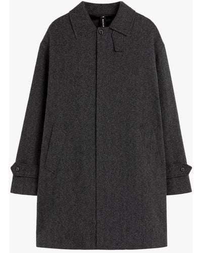 Mackintosh Soho Grey Herringbone Wool Overcoat - Black