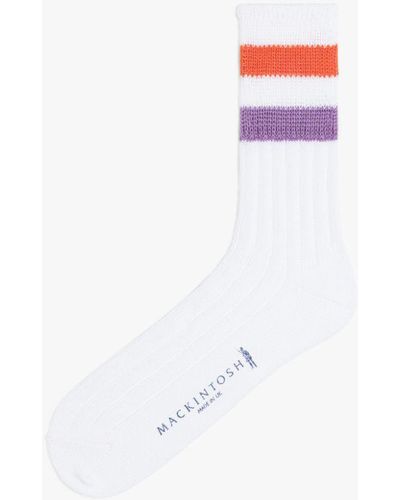 Mackintosh Orange & Purple Striped Cotton Socks - White