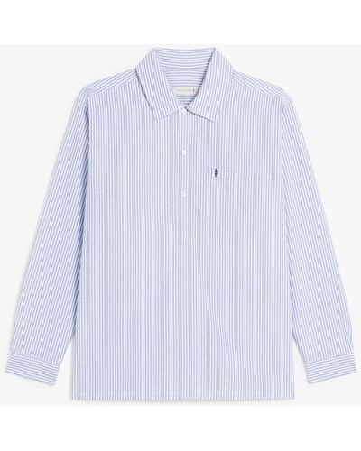 Mackintosh Military Navy & White Stripe Cotton Shirt