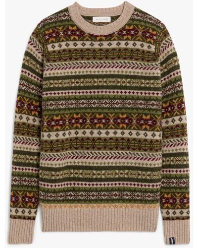 Mackintosh Impulse Oatmilk Wool Fair Isle Crewneck Sweater - Green