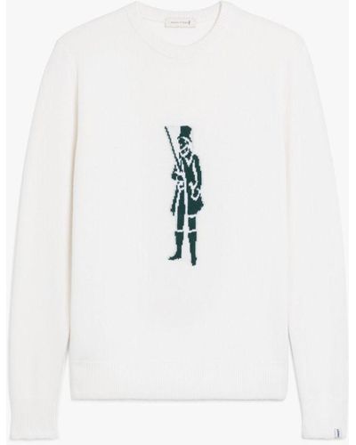 Mackintosh White Merino Wool & Cashmere Logo Crewneck Jumper