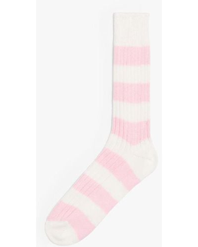 Mackintosh Pink And White Striped Cotton Socks