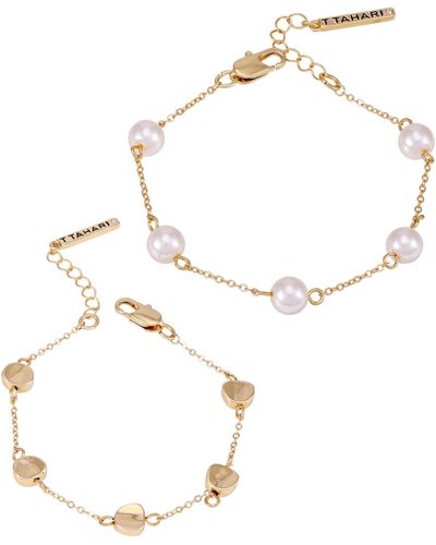 Tahari Tone 2-piece Imitation Pearl Line Bracelet Set - White