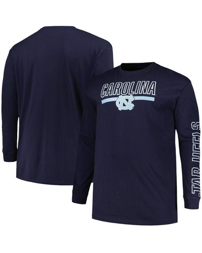 Profile North Carolina Tar Heels Big And Tall Two-hit Graphic Long Sleeve T-shirt - Blue