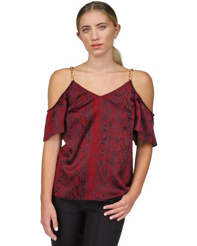 Michael Kors Michael Snakeskin-print Cold-shoulder Chain Top - Red