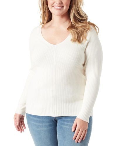 Jessica Simpson Trendy Plus Size Prescilla Ribbed Sweater - White