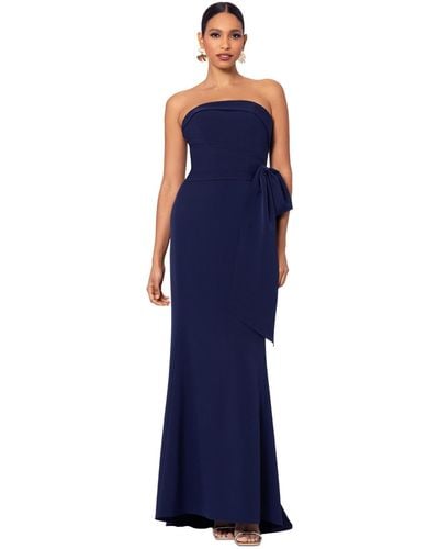 Betsy & Adam Faux-wrap Strapless Gown - Blue