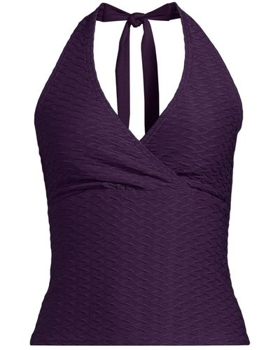 Lands' End Texture Halter Tankini Swimsuit Top - Purple