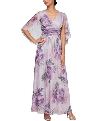 Sl Fashions Petite V-neck Florla-print A-line Gown - Purple