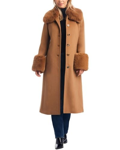 Vince Camuto Single-breasted Faux-fur-trimmed Wool Blend Coat - Brown