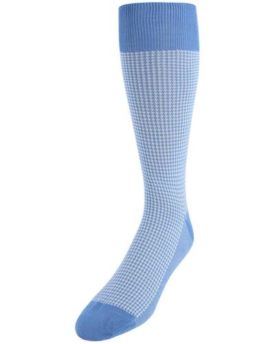 Trafalgar Doyle Houndstooth Design Mercerized Cotton Mid-calf Socks - Blue