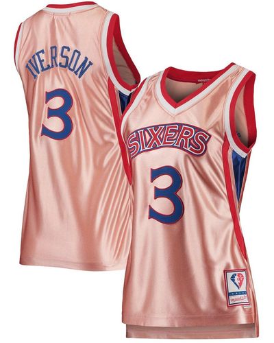 Mitchell & Ness Allen Iverson Philadelphia 76ers 75th Anniversary Rose Gold 1996 Swingman Jersey - Pink