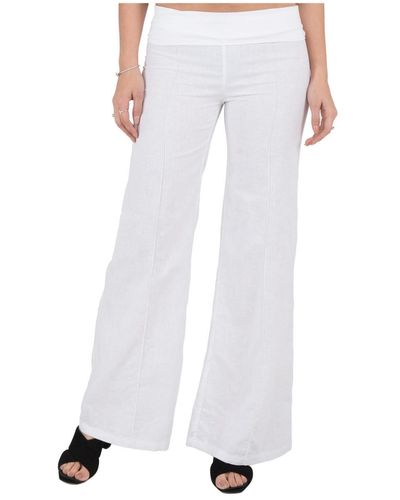 Standards & Practices Linen-cotton Wide Leg Yoga Pants With Fold-over Elastic Waist - White