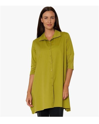 Stella Carakasi 3/4 Sleeve Button-front Cotton Poplin Shirt Top Tiburon Tunic Icon - Green