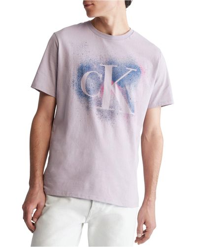 Calvin Klein Short-sleeve Paint Splatter Graphic Logo T-shirt - Purple