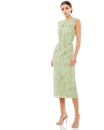 Mac Duggal Abstract Beaded Sleeveless Midi Dress - Green