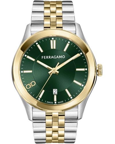 Ferragamo Salvatore Swiss Classic Two-tone Stainless Steel Bracelet Watch 42mm - Green