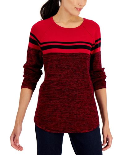 Karen Scott Cotton Colorblocked Sweater - Red