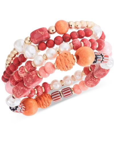 Style & Co. 4-pc. Set Mixed Bead & Stone Stretch Bracelets - Pink