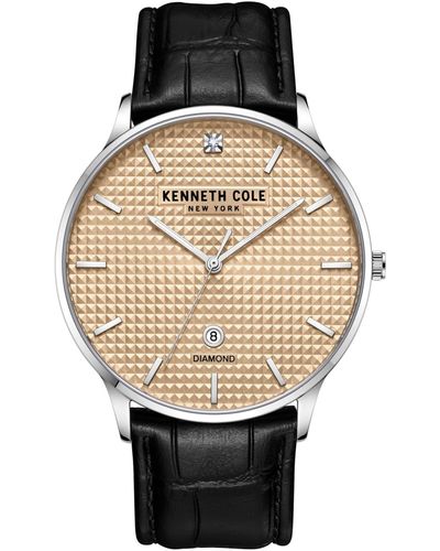 Kenneth Cole Diamond Accent Dial Genuine Leather Strap Watch 42mm - Black