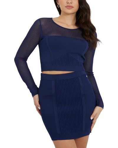 Guess Kariselle Long-sleeve Cropped Sweater - Blue