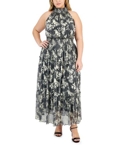 Taylor Plus Size Printed Smocked A-line Dress - Multicolor