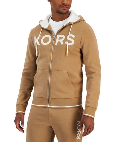 Michael Kors Zip-front Fleece Logo Hoodie - Natural