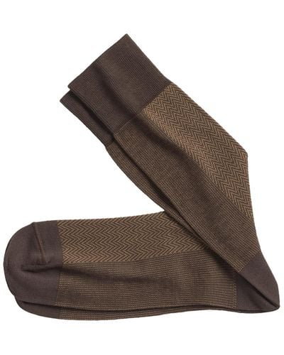 Johnston & Murphy Herringbone Panel Socks - Brown