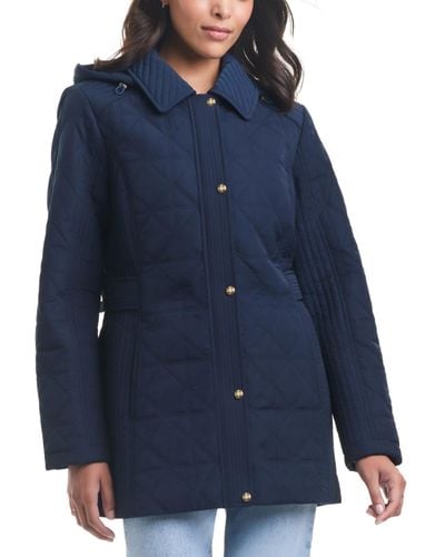 Jones New York Hooded Quilted Coat - Blue