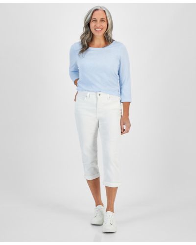 Style & Co. Petite Mid-rise Curvy Roll-cuff Capri Jeans - Blue