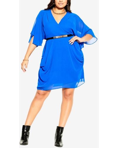 City Chic Trendy Plus Size Draped Faux Wrap Dress - Blue