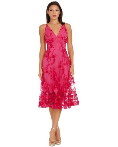 Dress the Population Audrey Floral Applique Lace Dress - Red