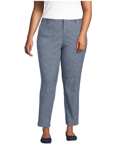 Lands' End Plus Size Mid Rise Classic Straight Leg Chambray Ankle Pants - Blue