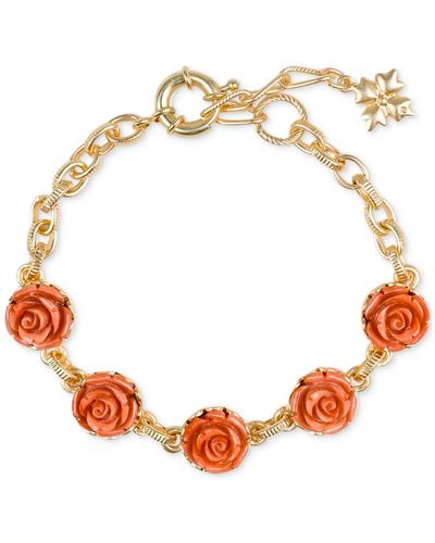 Patricia Nash Gold-tone Carved Rose Link Bracelet - Orange